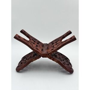 Vintage Hand Carved Wood Folding Book Rack Bible Holder Made in India‎